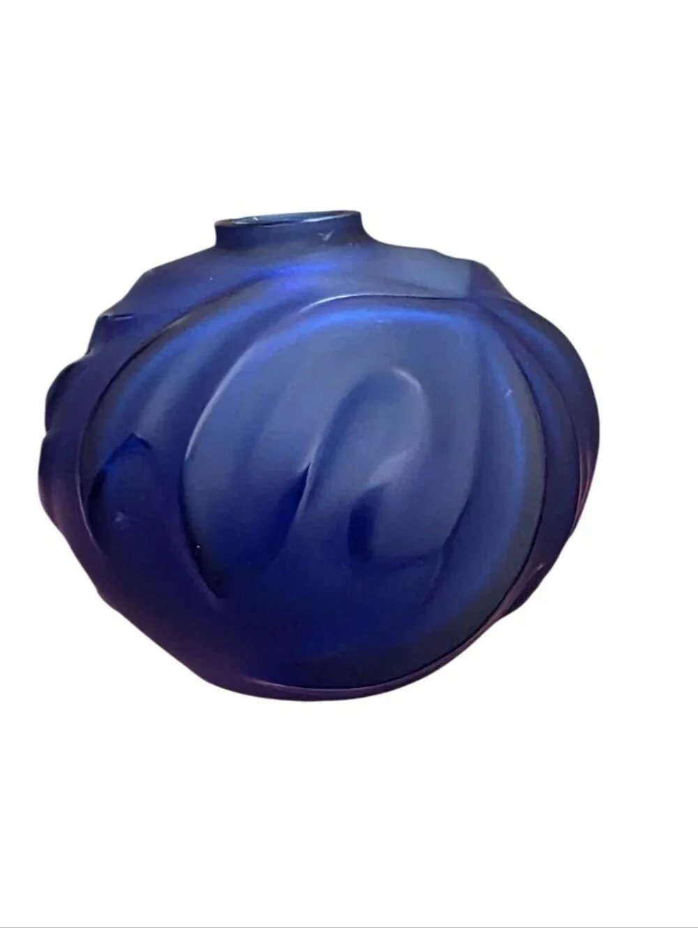 Lalique France Crystal Royal Palm Soliflore Bud Vase Cobalt Blue Signed Vintage